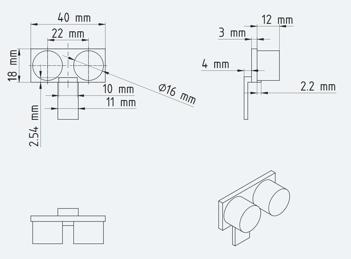 Dimensioned drawing of the RCWL-1601 sensor