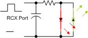 Lego RCX to two coloured LED schematic diagram