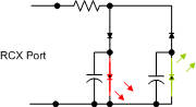 Lego RCX to coloured LEDs with persistence of vision capacitors