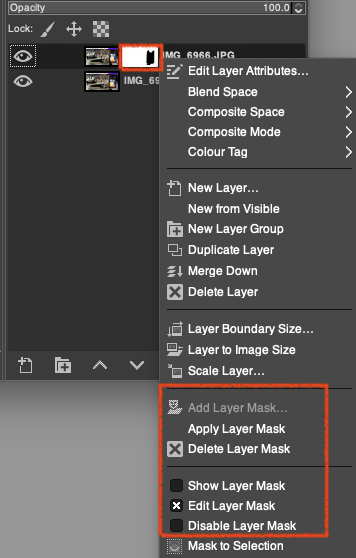 Layer mask selection in GIMP